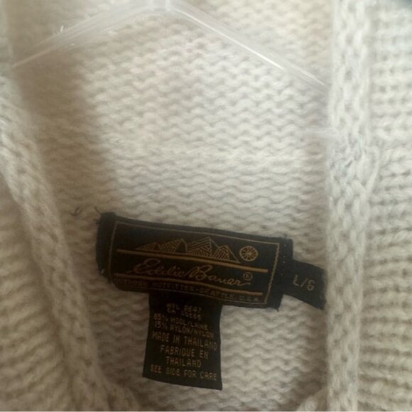 Eddie Bauer Vintage 90s Nordic Wool Heavy Knit Sweater Red Tan Hi Funnel Neck L - Picture 8 of 16